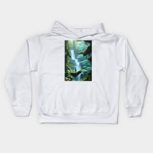 A Cute Girl Chilling with Waterfalls in a Forest Kids Hoodie